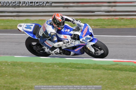 2009-05-09 Monza 0651 Supersport - Free Practice - Matthieu Lagrive - Honda CBR600RR